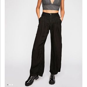 Free people Black Linen Trousers with Wide leg